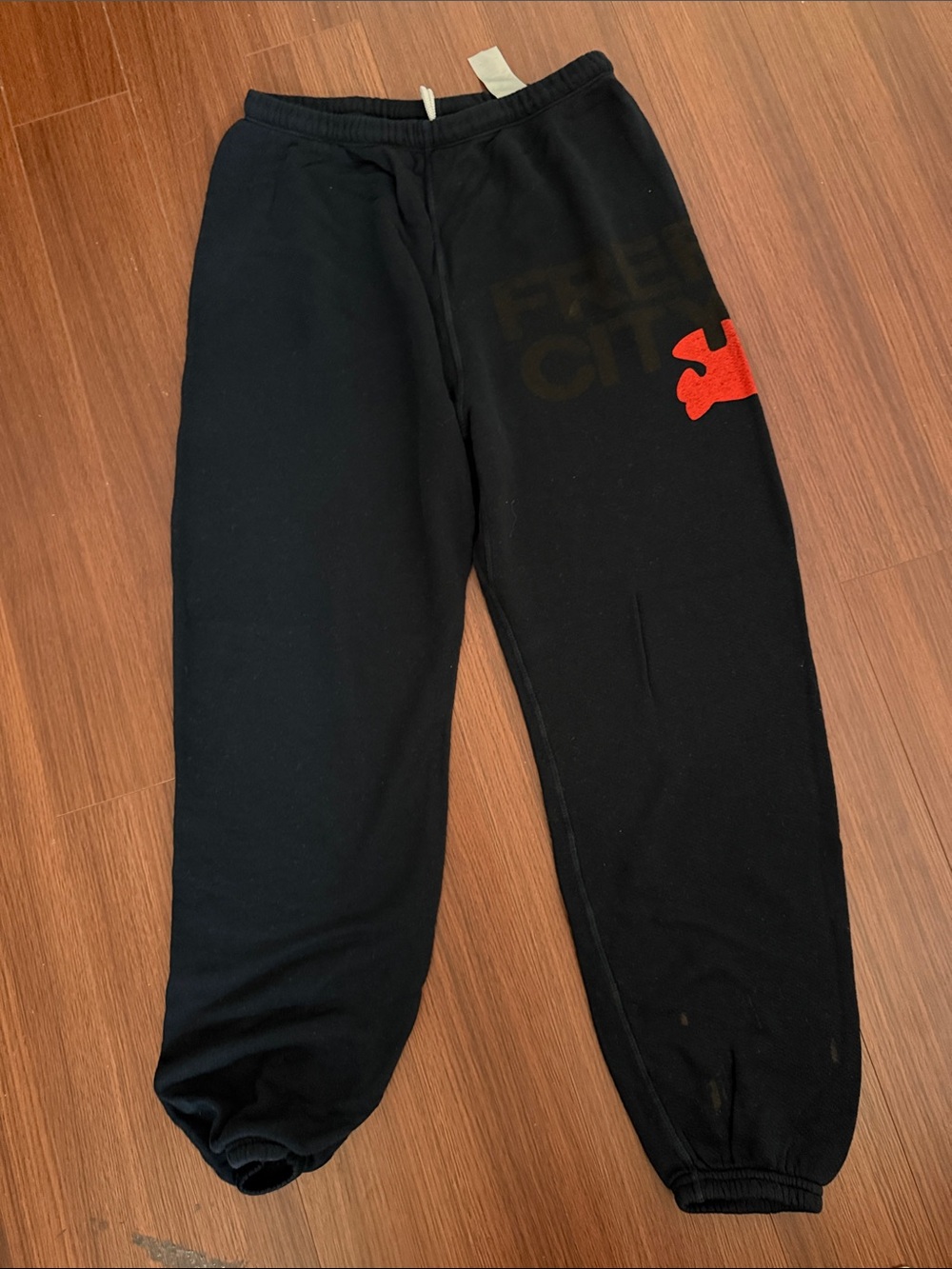 freecity Black Sweatpants with Red Accent Graphic